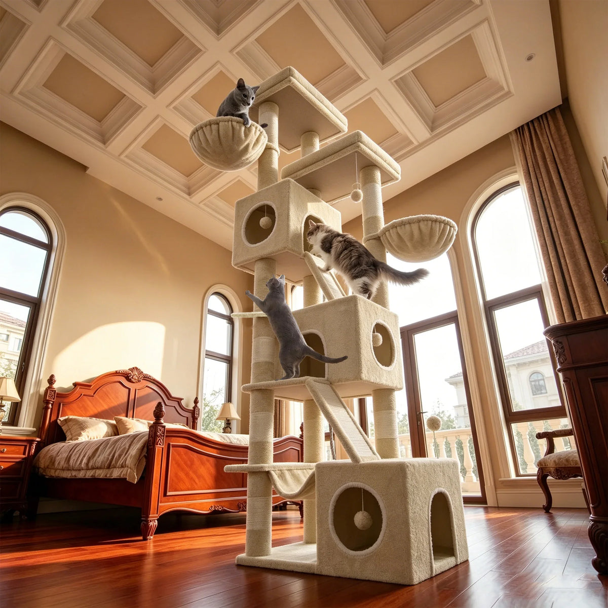Animora™ | Arbre à Chat Géant XXL 209 cm – Griffoirs, Niches, Hamac & Plateformes