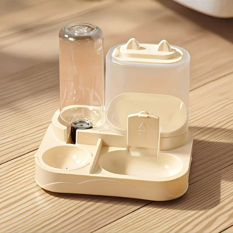 2-in-1 大型ペットフィーダー&給水器、ドライ・ウェット分離、丈夫なプラスチック製、透明、電池不要、猫犬旅行用