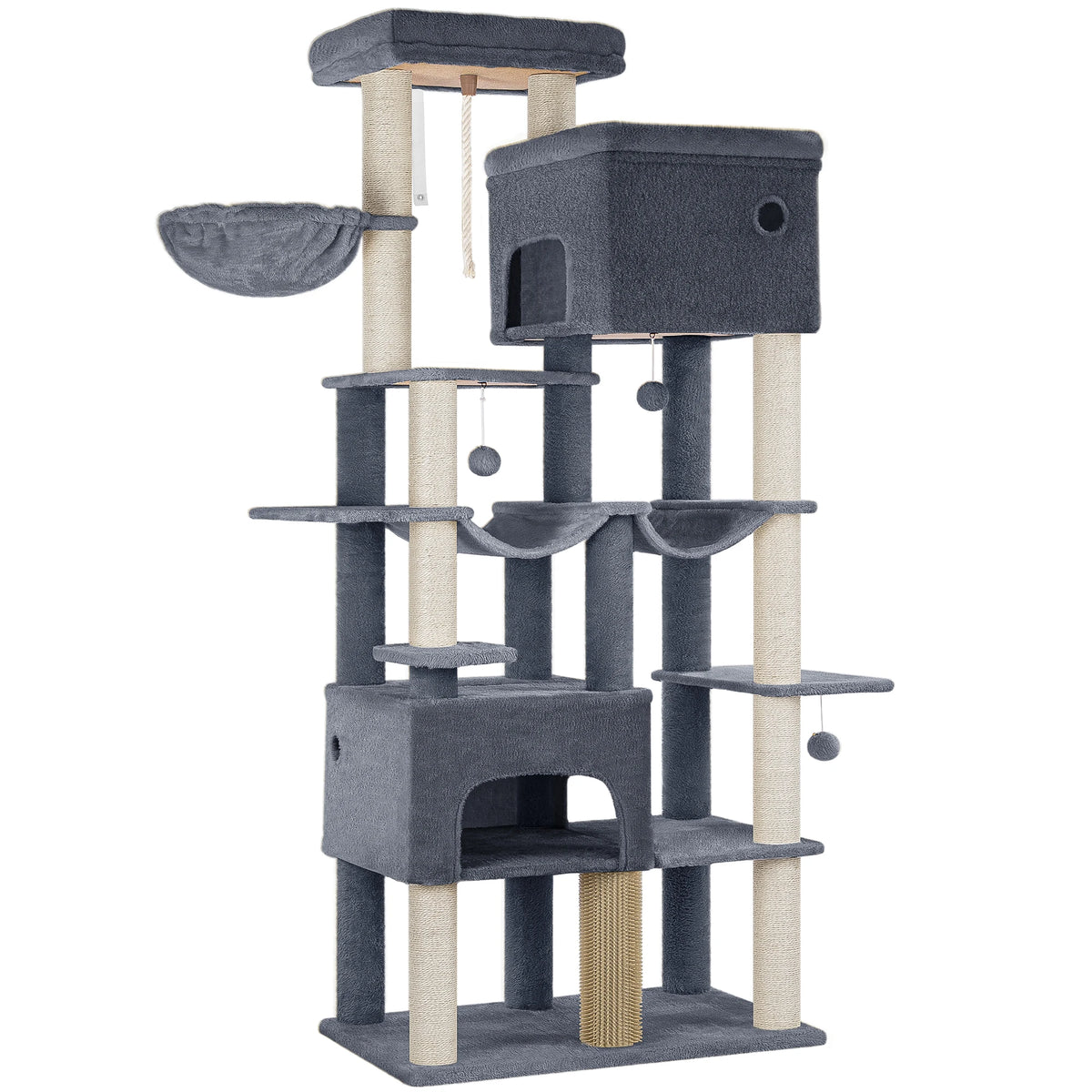 Animora™ | Arbre à Chat XXL 200 cm – 10 Griffoirs, 2 Niches, 2 Hamacs & Plateformes