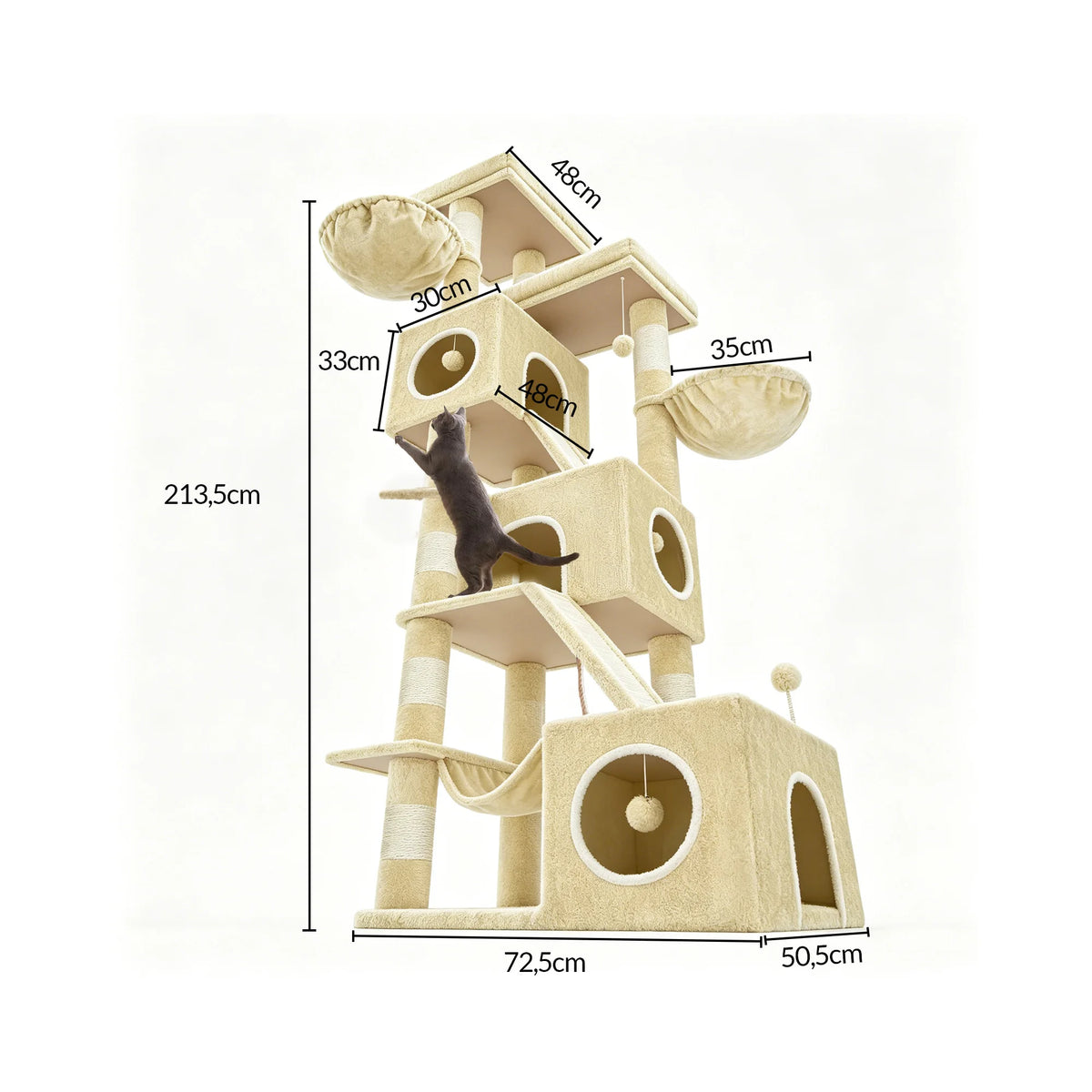 Animora™ | Arbre à Chat Géant XXL 209 cm – Griffoirs, Niches, Hamac & Plateformes