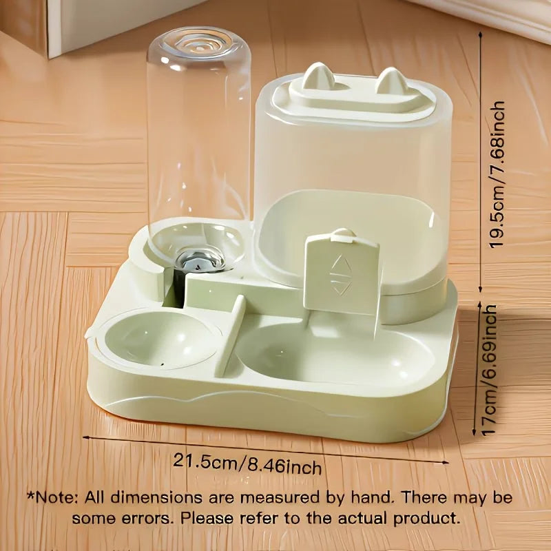 2-in-1 大型ペットフィーダー&給水器、ドライ・ウェット分離、丈夫なプラスチック製、透明、電池不要、猫犬旅行用