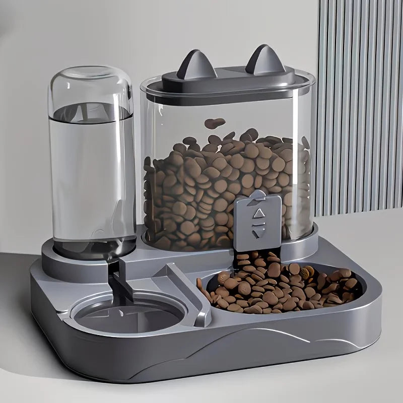 2-in-1 大型ペットフィーダー&給水器、ドライ・ウェット分離、丈夫なプラスチック製、透明、電池不要、猫犬旅行用