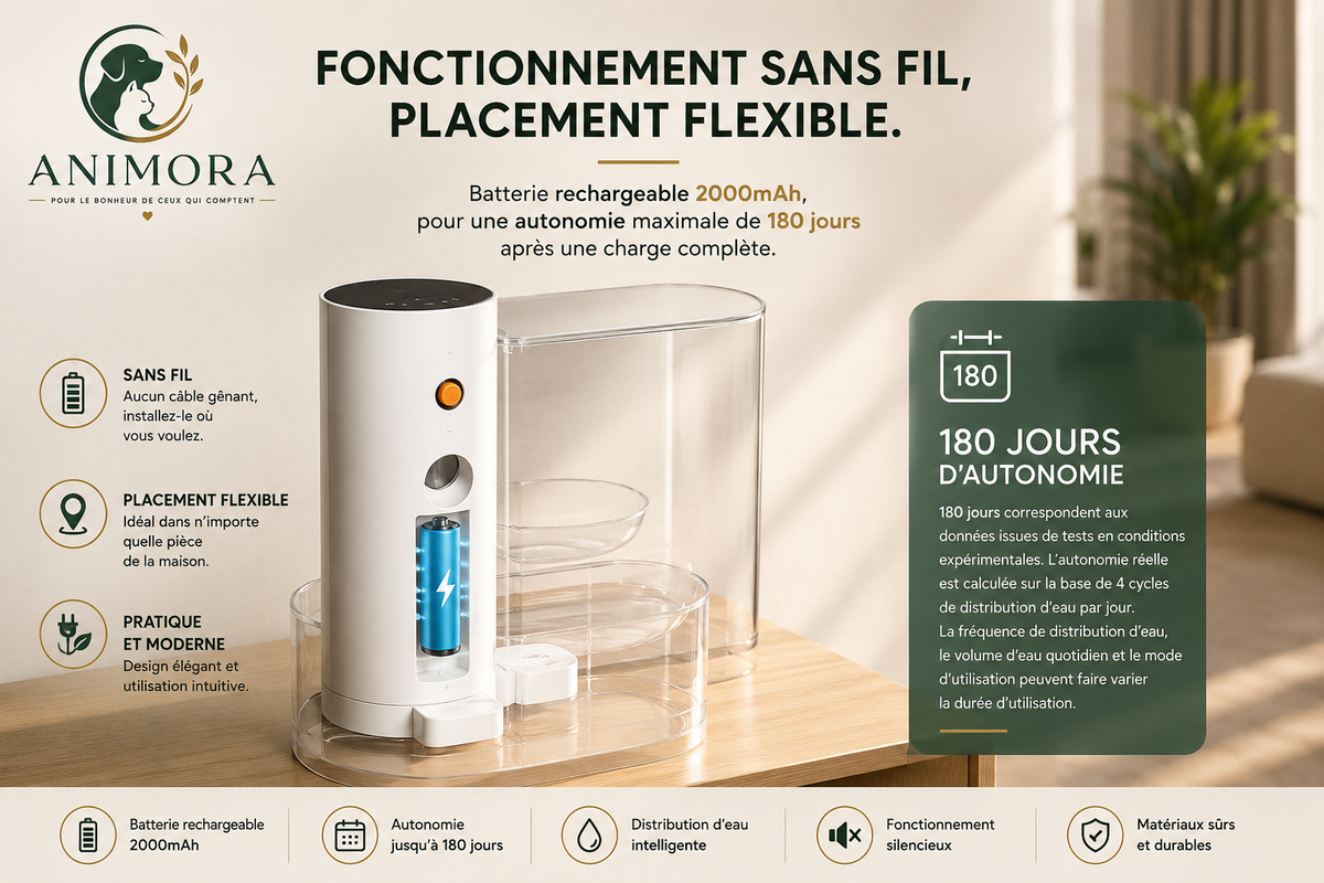 Animora™ | Fontaine à Eau Sans Fil 3 L pour Chat – Rechargeable & Séparation Eau Propre/Eau Usagée